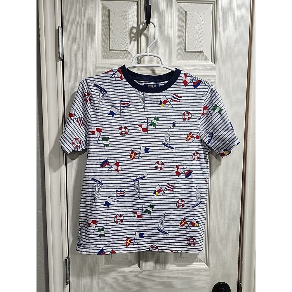 Polo Ralph Lauren Big Boys Sailing Print Striped Cotton Jersey T Shirt Multi M